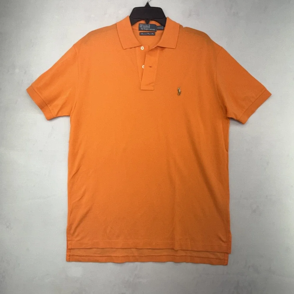 Polo Ralph Lauren Mens M Orange Mercerized Pima Mesh Big Pony Polo Shirt